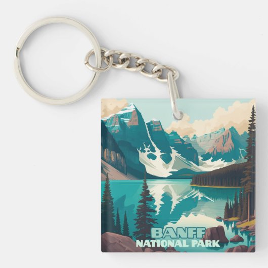Banff Nationaal Park Moraine Lake Retro Sleutelhanger (Voorkant)