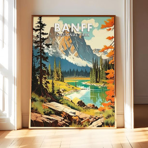 Banff National Park Poster Kunstprint, Retro Natio