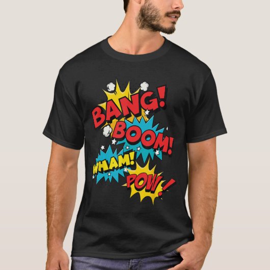 Bang Boom Pow Wham Comic Bubbles T-shirt (Voorkant)