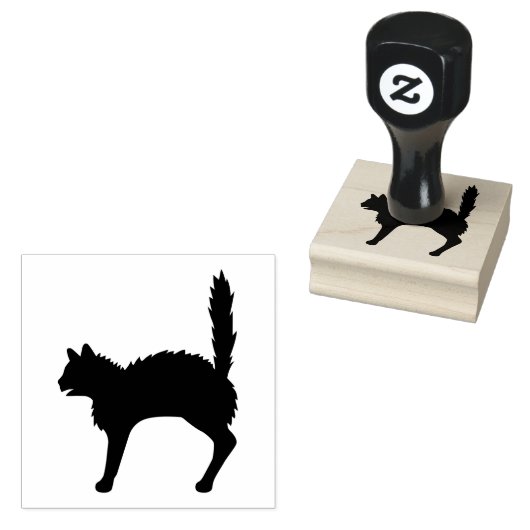 Bang kat silhouet met gebogen rug en staart omhoog 	rubberstempel (Gestempeld)