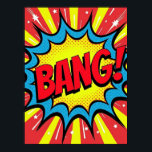 BANG ! Poster de style comique Pop Art<br><div class="desc">Cette affiche est un hommage au monde audacieux et explosif de la bande dessinée des années 1960 et de l'art pop. Elle capture un moment unique d'action dynamique, figé dans un cadre dynamique. Le mot "BANG !" n'est pas seulement du texte ; c'est une explosion d'énergie pure, entourée de points...</div>