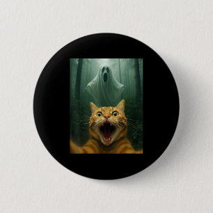 Bange Kat Selfie Met Geest _ Grappige Halloween Co Ronde Button 5,7 Cm