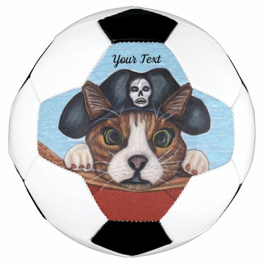 Bange Kijkende Kat in Piratenhoed Hangend aan Boot Voetbal (Voorkant)