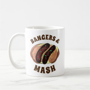 Bangers en Mash UK Food Sausage Potates Koffiemok