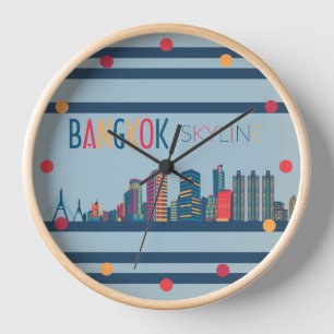 Bangkok Silhouette Neon Oranje Blauw Rood Wandklok
