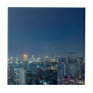 Bangkok skyline bij nachtpanorama tegeltje