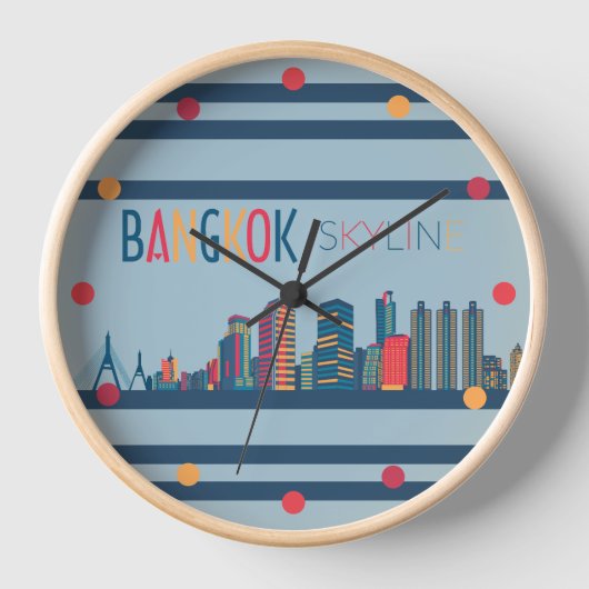 Bangkok Skyline Neon Orange Bleu Rouge Mur Horloge (Recto)