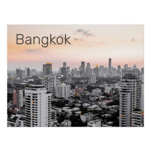 Bangkok Skyline Sunset Panorama BKK Thailand Perfect Poster