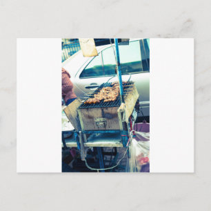 Bangkok straatvoedsel barbeque met slagers briefkaart