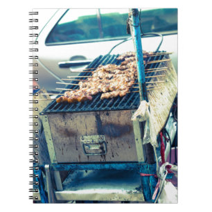 Bangkok straatvoedsel barbeque met slagers notitieboek