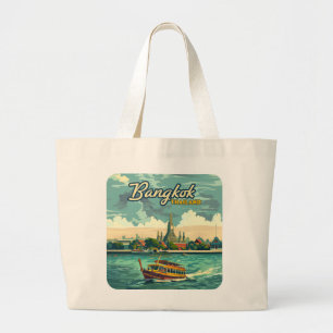 Bangkok Thailand Azië Vintage Travel Temple Grote Tote Bag