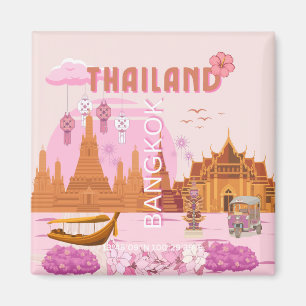 Bangkok Thailand Boho Retro Reisposter Magneet