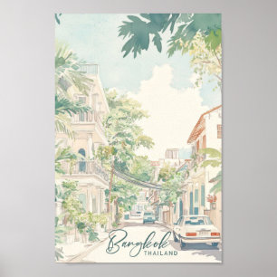 Bangkok Thailand Gouache Verf Illustratie Reizen Poster