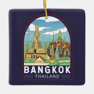 Bangkok Thailand Reizen Retro Embleem Keramisch Ornament