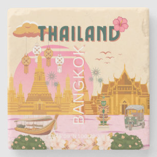 Bangkok Thailand Retro Vintage Reisposter Stenen Onderzetter