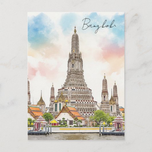 Bangkok Thailand Wat Arun Waterverf Briefkaart (Voorkant)