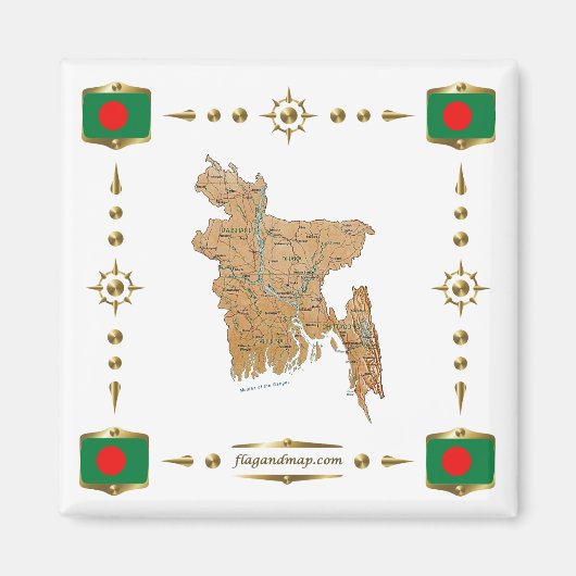Bangladesh Map + Vlaggen Magnet Magneet (Voorkant)