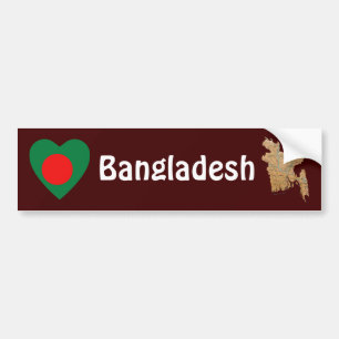 Bangladesh Vlag Hart + Landkaart Bumpersticker