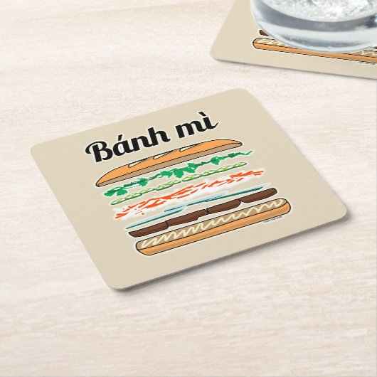 Banh Mi Vietnamese baguette van het Vierkante Kartonnen Onderzetter (Schuin)