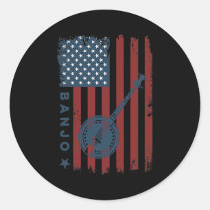 Banjo American Flag Musician Bluegrass Theater Ronde Sticker