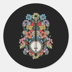 Banjo Bloemen Stringed Bluegrass Folk Bloemen Ronde Sticker