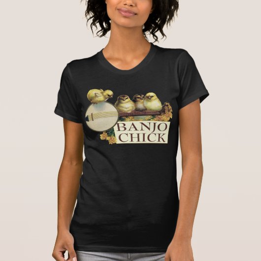 Banjo Chick Dames donkere korte hoes T-Shirt (Voorkant)