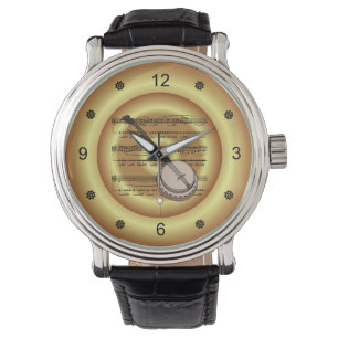 Banjo ~ Datablad Music ~ Gold Background ~ Horloge