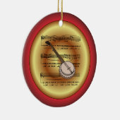 Banjo ~ Datablad Music ~ Red/Green/Gold ~ Kerstmis Keramisch Ornament (Rechts)