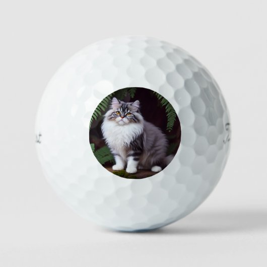 Banjo de Perzische: een pluizig grijs en wit genot Golfballen (Voorkant)