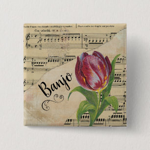 Banjo Elegant Tulip  Sheet Music Vierkante Button 5,1 Cm