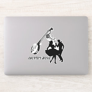 Banjo Guitar Country Music Dancers Silhouette Art Sticker