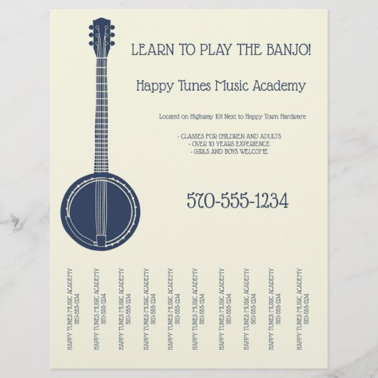 Banjo Lessons Music Teacher Tear Off Strips Flyer (Voorkant)