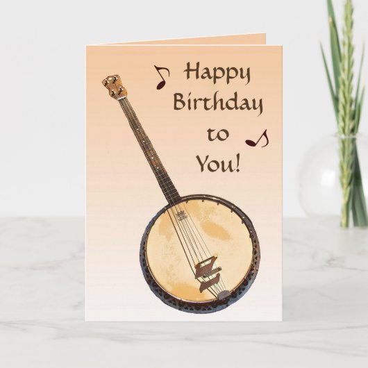 Banjo Musical Instrument Orange Carte Anniversaire (Devant)