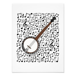 Banjo Musical Notes Banjoist Folk Musician Foto Afdruk