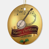 Banjo ~ Musical Scroll ~ Gold Merry Kerst~ Keramisch Ornament (Links)