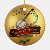 Banjo ~ Musical Scroll ~ Gold Merry Kerst~ Keramisch Ornament (Achterkant)