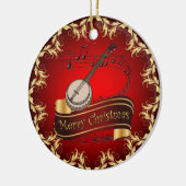 Banjo ~ Musical Scroll ~ Merry Kerst~ * ~ Keramisch Ornament (Links)