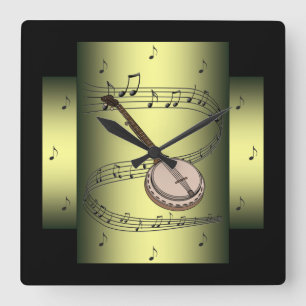 Banjo ~ Musical Swirl ~ Notes ~ * ~ Vierkante Klok