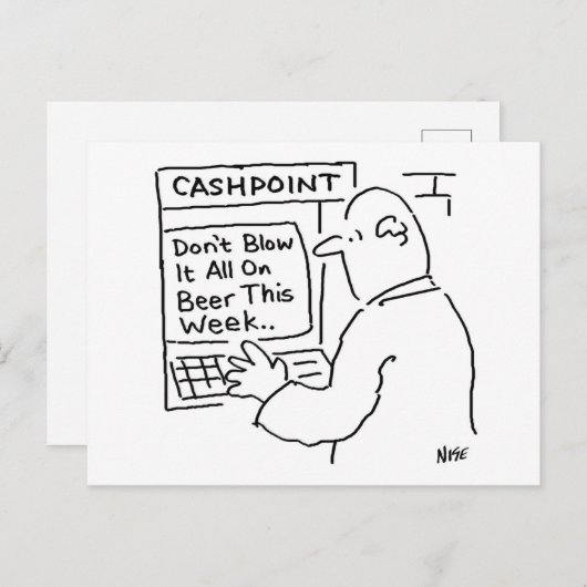 Bank cashpoint machine zegt niet blaas het op bier briefkaart (Voorkant / Achterkant)