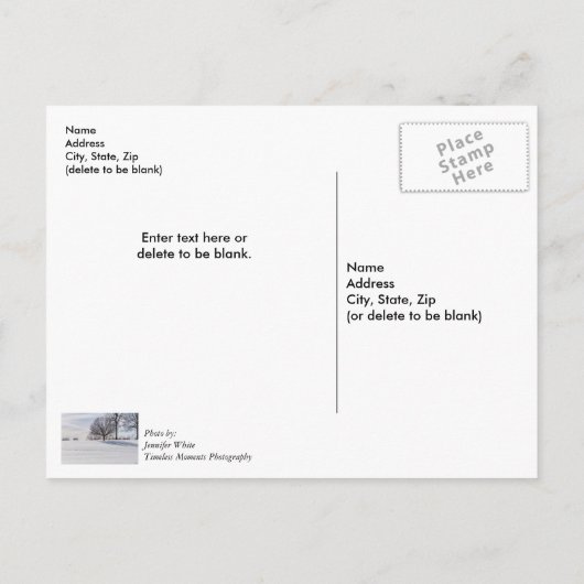 Bank op met Sneeuw Bedekte Heuvel Bedankt Ansichtk Briefkaart (Achterkant)