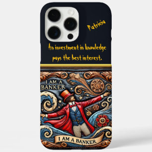 Banker-thema ingewikkelde lederen kunst iPhone 16 pro max hoesje