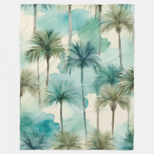 Banket Tropical Beachy Coastal Blue Palm Trees Fleece Deken