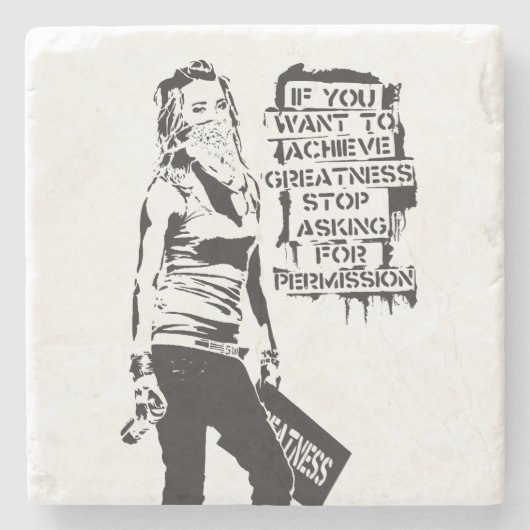 Banksy Als je grootheid zwart wilt bereiken Stenen Onderzetter (Voorkant)