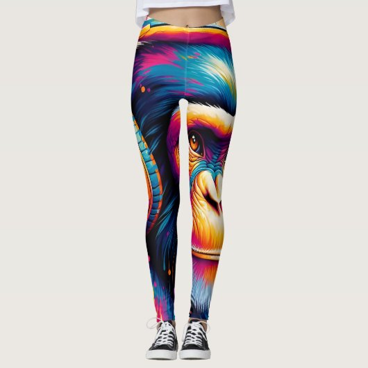 Banksy DJ Monkey Gorilla Chimp Art Print Leggings (Voorkant)