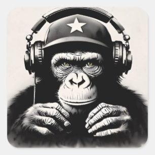 Banksy DJ Monkey Gorilla Chimp Art Print Vierkante Sticker