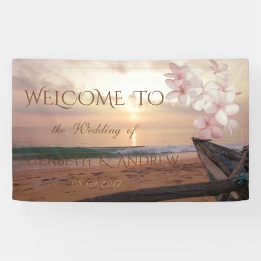 Banner Beach Sunset Plumeria Wedding Banner (Horizontaal)