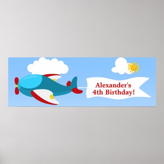 Banner Boy Birthday Banner vliegtuig Poster (Voorkant)