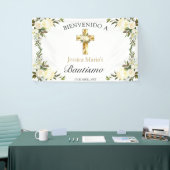 Banner De Bienvenida De Bautizo De Cruz Y Floral (Beurs)