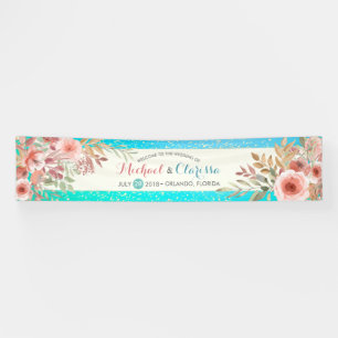 Banner Elegant Pink Floral Blauwgroen Gold Stippen