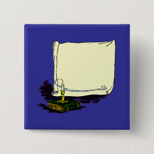  banner en boek met kaarsvormige Sjabloon Vierkante Button 5,1 Cm